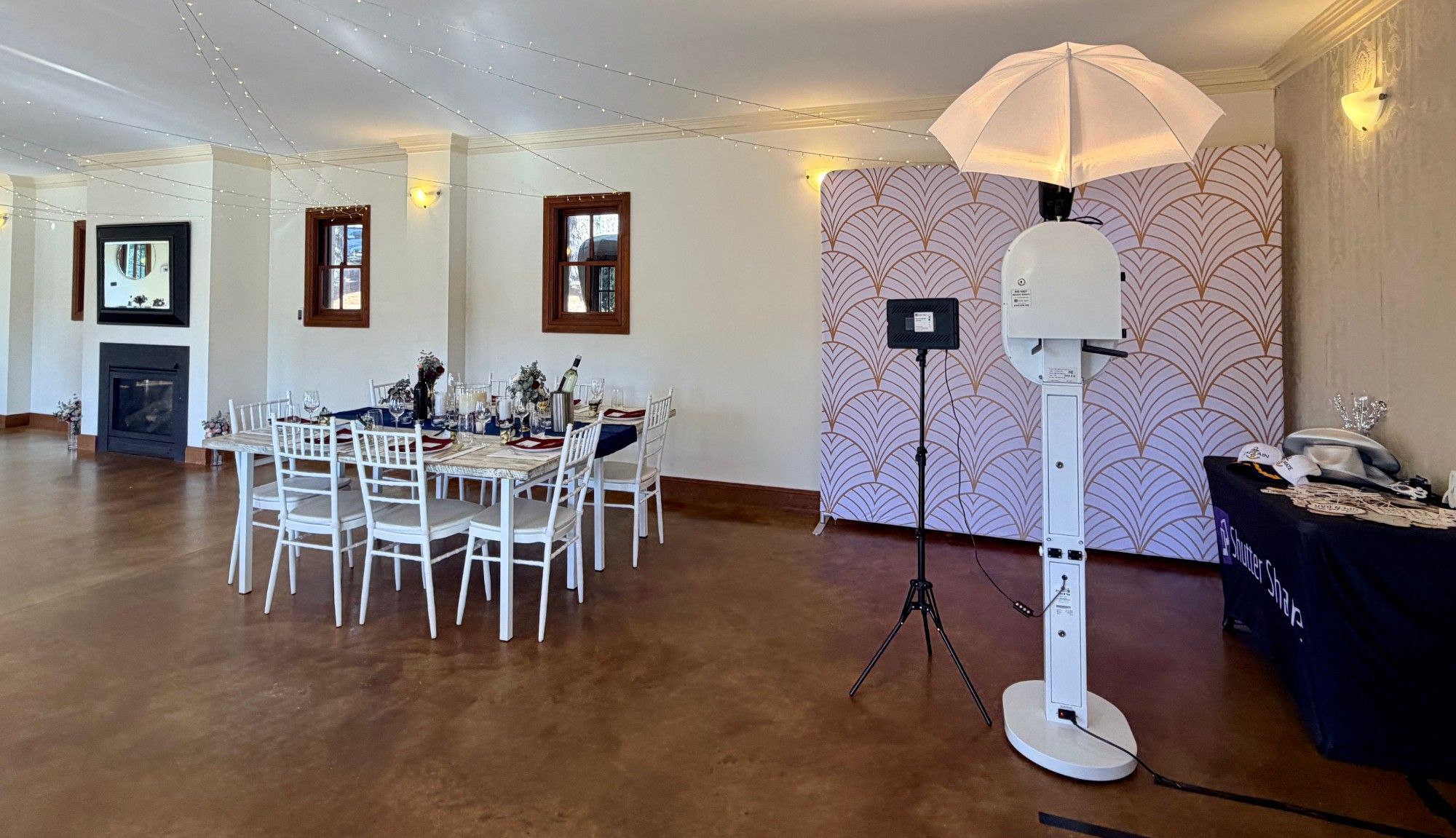 Shutter Share's photo booth and art deco backdrop in the Reception Centre at Ginninderry Homestead